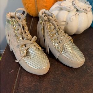 Joyfolie Gold and Tan Kids Fringe Boots